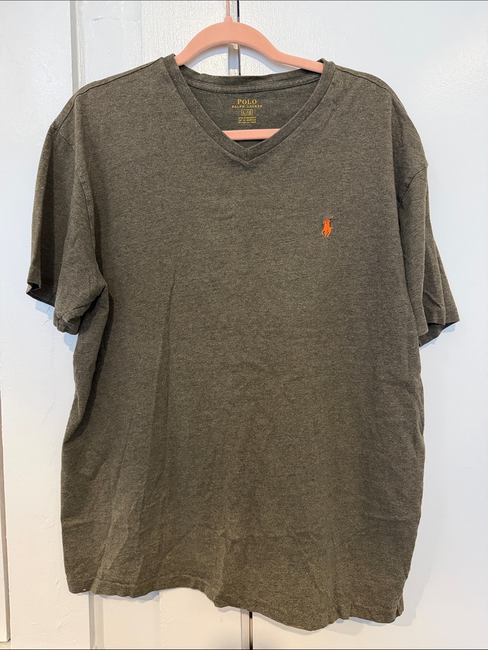 Polo by Ralph Lauren Olive V-Neck Tee with Orange Pony Logo